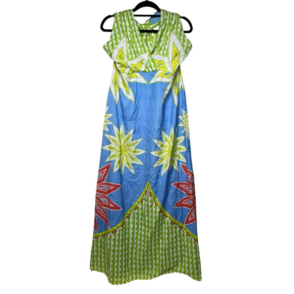 Anna Cate Mixed Print Halter Maxi Dress Women's Medium Floral Beach Cotton Boho